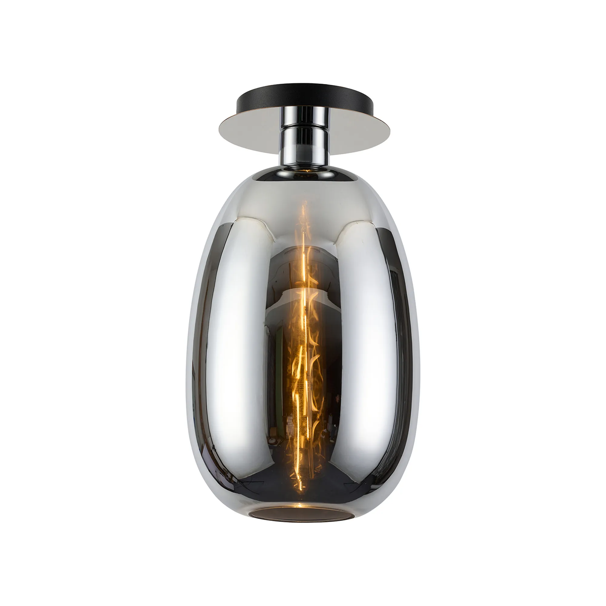 DK1331  Lori 15cm Round Ceiling Flush, 1 Light Flush Fitting E27, Polished Chrome/Chrome Slim Curved Trapezium Shades